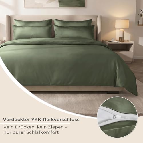 LAYNENBURG Premium Lyocell Bettwäsche in 135x200 + Kissenbezug 80x80 cm - 100% Lyocell Tencel aus u.a Eukalyptus – Oeko-TEX 100 - kühlende Sommer-Bettwäsche mit Reißverschluss (dunkelgrün)