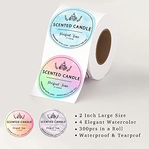 Candle Label Roll, 2 Inch 300pcs Waterproof Labels for Candle Making Supplies, Candle Tins, Candle Container, Candle Jars with lids, Candle Boxes Packaging, Labels Stickers for Candle Making