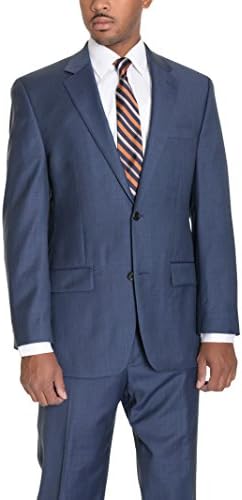 Zanetti Mens Classic Fit Heather Blue Two Button Wool Suit