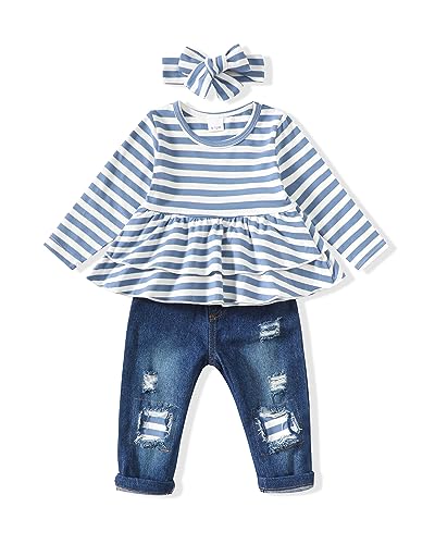 Baby Girl Clothes Toddler Girls Winter Outfits Infant Clothing Ruffle Top Denim Pants Jeans Cute Fall Outfit Set