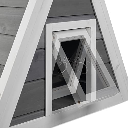 Niche pour Chats, résistante aux intempéries, Bois, HxLxP: 54 x 52 x 64 cm, 2 entrées, Toit Pointu, Gris/Blanc