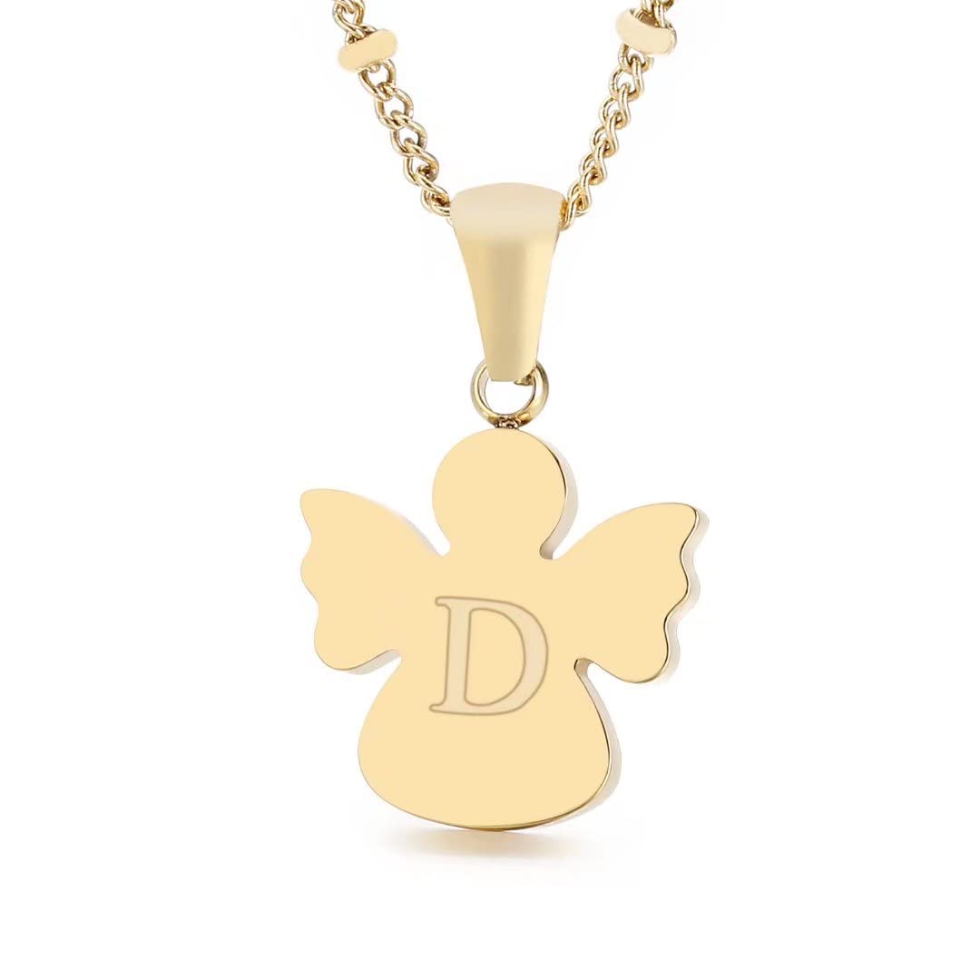 Qings Initial D pendant necklace, 26 letters golden angel chain, chain length 50 cm
