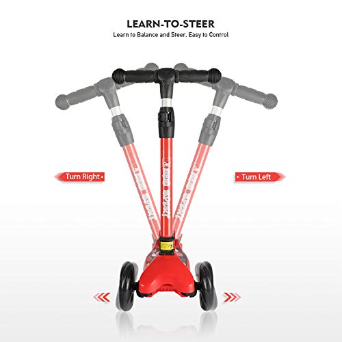 Kick Scooter for Kids, 3 Big Wheels Scooter for Children 4 Adjustable Height One Second Folding Mini Skateboard Scooters with Handle Bars Great  Gifts for Litter Boys Toddler &Girls 2-15Years Red - Thumbnail 3