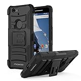 Nexus 6P Case, MoKo Shock Absorbing Hard Cover Ultra Protective Heavy Duty Case with Holster Belt Clip + Built-in Kickstand for Google Nexus 6P 5.7 Inch - Black