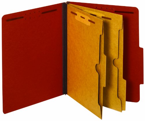 Pendaflex Classification Folders, Standard, 2 Pocket Dividers, Embedded Fasteners, 2/5 Cut Tab, Red, Letter Size, 10/BX (24079)