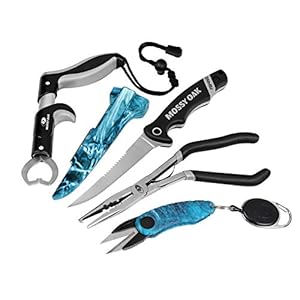 Mossy Oak 4pc Fishing Tool Kit – Pistol Grip Fishing Pliers, Fish Fillet Knife, Fishing Gripper, Line Snip, Fly Fishing…