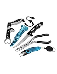 Kit de 4 herramientas de pesca Mossy Oak   alicates de pesca con mango de pistola, cuchillo de filete de pescado, agarrador de pesca, cierre de línea, retractor de zinger con correa retráctil