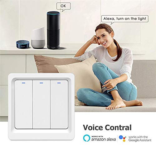 MOES Interruptor Inteligente inalambrico Luz WiFi interruptor pared Compatible con Alexa y Google Home trabajo con apps Smart Life y Tuya Neutral Requerido