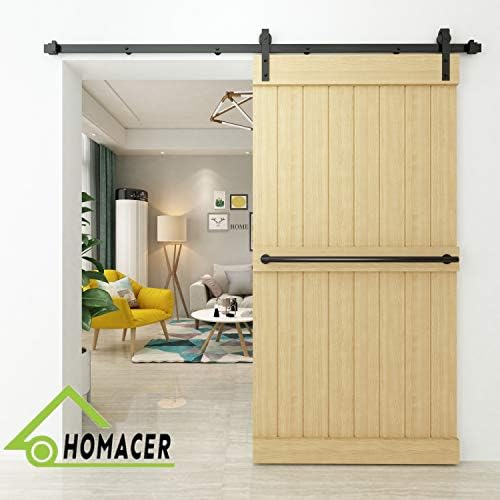 Homacer Sliding Barn Door Hardware Standard Single Door Kit, 6.6FT Flat Track Classic Design Roller, Black Rustic Heavy Duty Interior Exterior Use