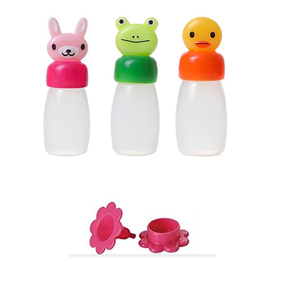 SEIWEI 3PCS Mini Seasoning Sauce Bottle Sauce Case Container with Funnel Lovely Rabbit Frog Duck Bottles for Bento Lunch Box Kitchen Jar Accessories