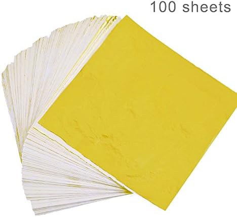 Comfun 100 Sheets Imitation Gold Foil Paper Gold Leaf for Gilding Crafting, Frames, Art, Crafts Decoration