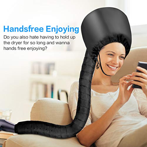 Bonnet Hood Hair Dryer Attachment, ProCIV Soft Bonnet Hooded Hair Dryer Hand Free for Natural Curly Hair Care Deep Conditioning Cap Styling Curling Updated Extended Hose Length With Blue Dry Towel