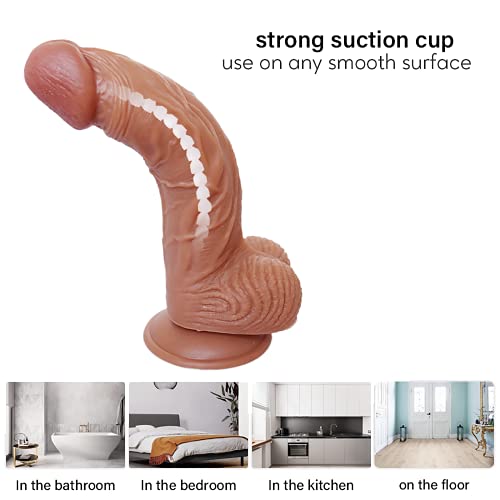 Seiecft 8.8 Inch Realistic Cartilage Dildo with Flared Suction Cup Base for Hands-Free Play, Flexible Dildo with Curved Shaft and Balls for Vaginal G-Spot and Anal Prostate