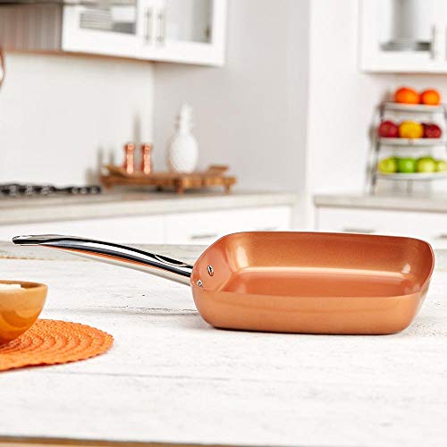 Copper Chef 9.5 Inch Square Frying Pan With Lid -Skillet with Ceramic Non Stick Coating. Perfect CookwareForSaute And Grill (Certified Refurbished)