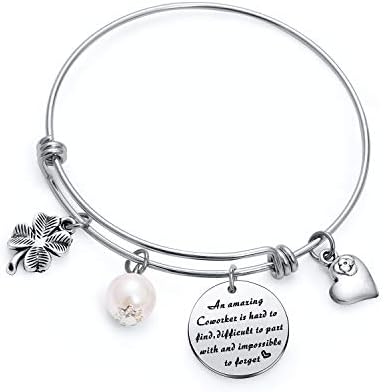 TzrNhm BlossomCoworker Bangle - Thoughtful Christmas Jewelry for Office Friends, Business Partner Keepsake, Employee Appreciation Gift, Goodbye Bracelet for Colleagues, Stainless Steel Women’s Bangle for Holiday