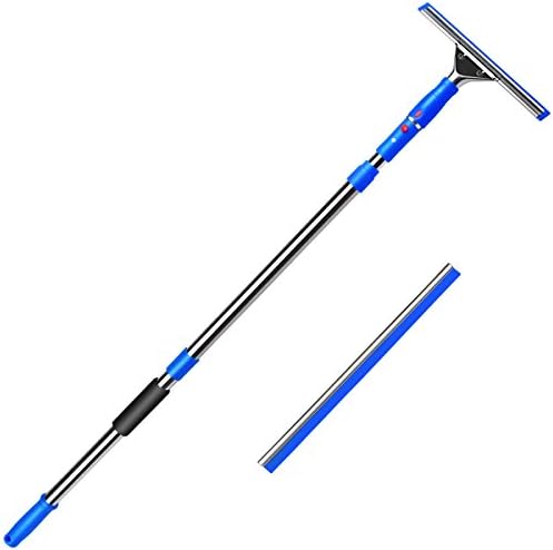 Window Squeegee Window Cleaning with 2 Natural Rubber Scraping and 1 Non-slip Stainless Steel Extendable Pole ITTAHO