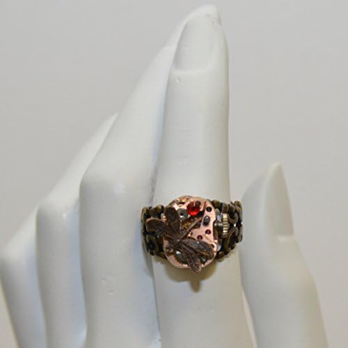 Vintage Steampunk Ring (ruby red) with dragonfly
