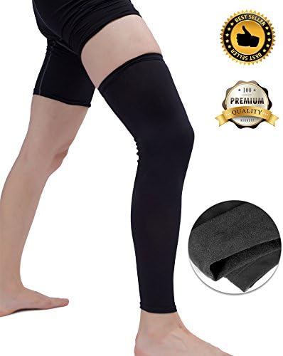 Sports Non-Slip Compression Full Leg Knee Calf Elastic Sleeve - High Performance Compression Leg Sleeves for Enhanced Circulation, Recovery, Running, Support for Men and Women (X-Large, Black)