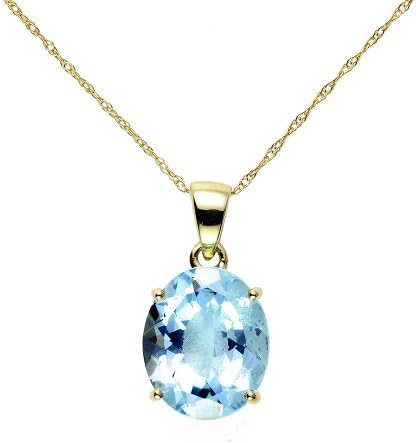Ivy Gems 9ct Yellow Gold Blue Topaz Solitaire Pendant with 46cm Prince of Wales Chain