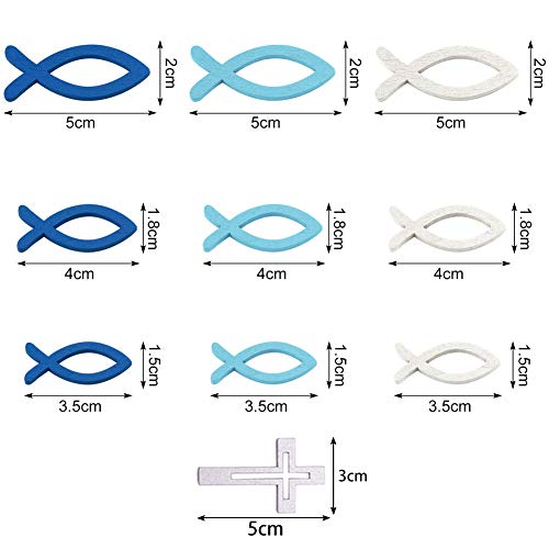 HAKACC Fische Streudeko, 100 Stück Holz Kreuz Fisch Deko Tischdeko Verzierung für Taufe Kommunion Konfirmation