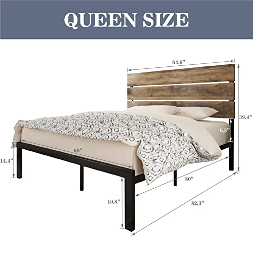 Allewie Queen Size Platform Bed Frame with Wooden headboard and Metal
