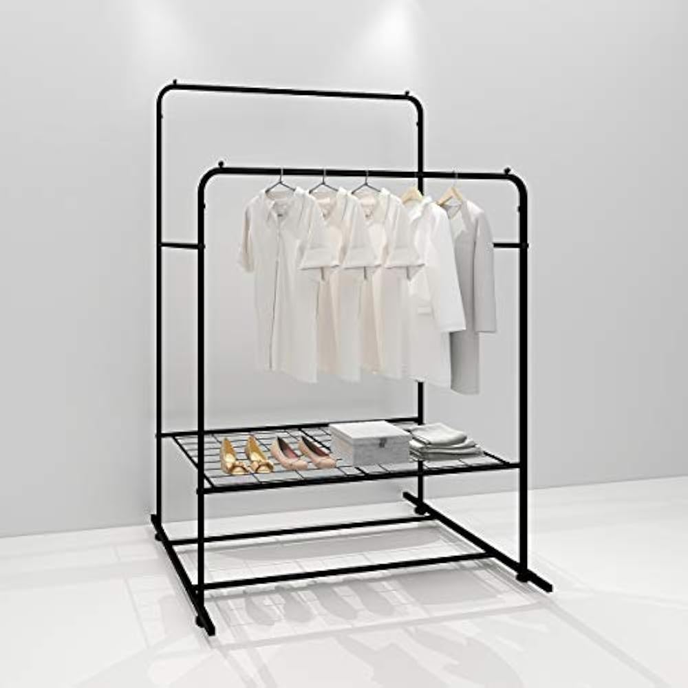 Garment Rack Metal Heavy Duty Clothes Coat Double Rail 2 Hanging Rod