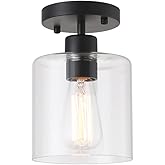 KLSS Black Modern Semi Flush Mount Ceiling Light,Rustic Ceiling Light Fixture for Closet Hallway Entryway,Matte Black Finish 