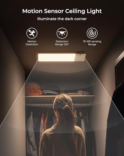 Battery Powered Motion Sensor Light, 12000mAh Rechargeable Under Cabinet Light with Remote, Magnetic Wireless LED Closet Light, 3 CCT Dimmable Sensor Light for Kitchen Bedroom Bathroom Ceiling Home