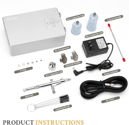 Ovaga 55PSI Ultra-Silent Airbrush Kit, Dual-Action Multi-Function Airbrush Set with Compressor for Painting Portable Air Brush Set for Cake Decoration Makeup Art Craft Nail Design Model Tattoo,Silver