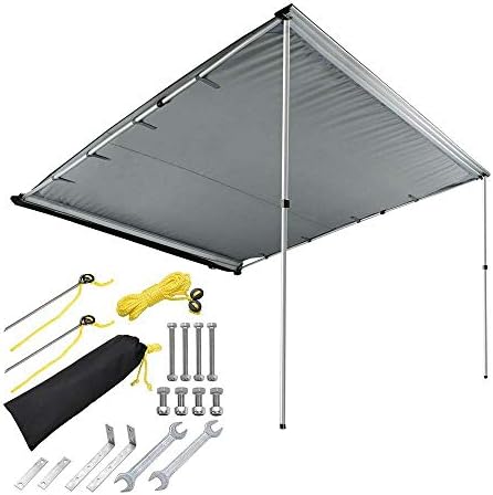 Kanizz Outdoor Camping Car Side Awning 7.6x8.2ft SUV Rooftop Sun Shade Hunting Sports Forest Adventure Camping Gray Color