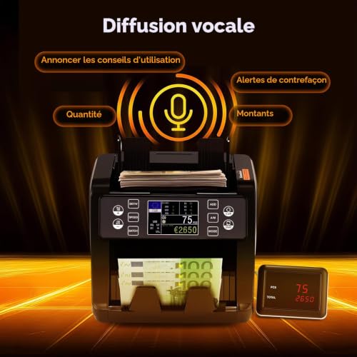 Bonvoisin Banknote Counting Machine, Totalises Mixed Banknotes EUR | 1500 Banknotes/Min, UV/IR/MG/MT Detection, Sorting, Batch And Add, HD TFT Screen, For Banks And Businesses.