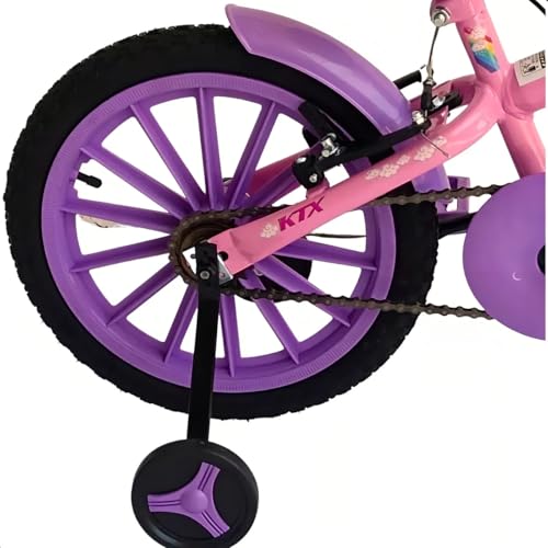 Bicicleta Infantil Aro 16 Menina Rosa e Roxa com Rodinhas Buzina e Cesta
