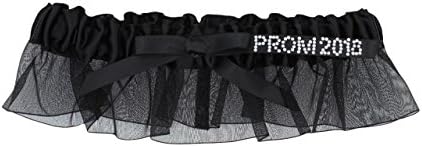 Prom 2018 Women's Organza Garter Crystal "PROM 2018" Ribbon One Size Fits Most Black