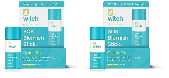 Witch SOS Blemish Stick, fights bacteria, works instantly, reduces excess oil and blemishes. Vegan friendly. Packaging may vary, exactly the same formula. (Pack of 2)