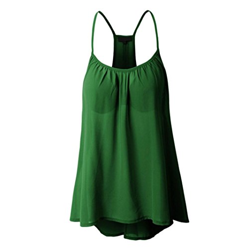 DondPOSexy Womne's Sleeveless Halterneck Chiffon Crop Tank Tops Padded Active Spaghetti Straps Camisole Plus Size Tanks Tops with Built-in Shelf Bras Easy Comfort Easy Wear (Green, L) - Thumbnail 2