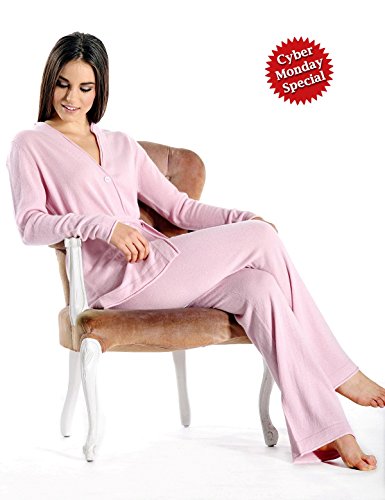 Pure Cashmere Lounge and Pajama Set for Women (Rose Petal Pink, Large/Extra Large)