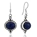 925 Sterling Silver Lapis Lazuli Gemstone Indian Inspired Vintage Oval Dangle Hook Earrings 1.5
