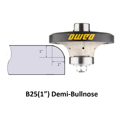 DAMO B25 1 inch Demi Bullnose Half Bullnose Roundover Diamond Hand Profiler Router Bit Profile Wheel with 5/8-11 Thread for Granite Concrete Marble Countertop Edge