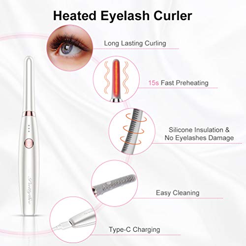 Heated Eyelash Curler, Newest Mini USB Rechargeable Lashes Curlers with Longer Silicone Heating Curl Comb LED Display 3 Temperature for Lashes Curling Natural Quick Heating Long Lasting Safe Painless