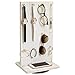Ikee Design Wooden Rotating Two-Sided Jewelry Display Stand, Rotating Organizer with 32 Hooks for Store, Earring Keychain Display with Hooks, Wash White Color, 9 W x 7.5 D x 16.5 H in