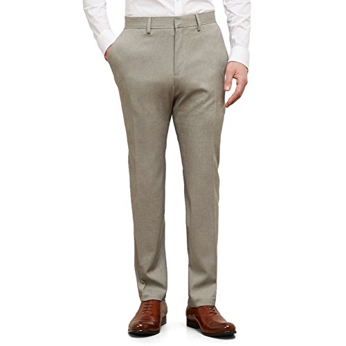 Kenneth Cole REACTION Men's Heather Stretch Modern Fit Flat Front Pant, Oatmeal, 32x32
