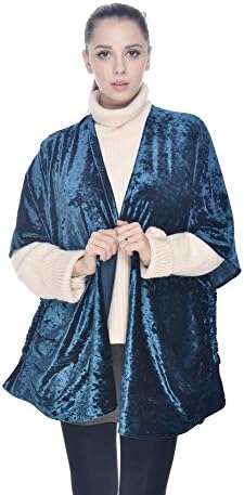 Women's Floral Print Velvet Loose Kimono Cardigan Capes (Blue)