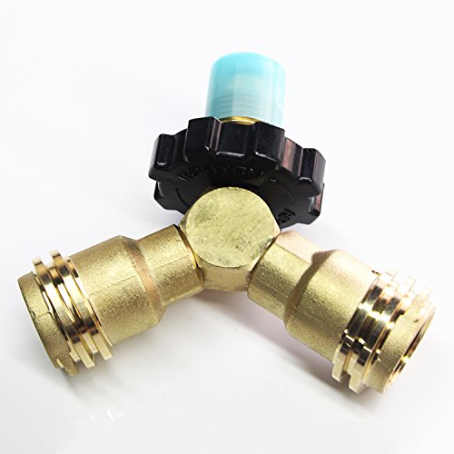 CAMPLUX Brass Propane Gas Fitting Y-Splitter Adapter-Tee with POL Connector and 2 x 1''-20 Male Throwaway Cylinder Thread