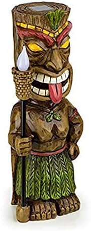 Solar-powered tiki torch in a garden setting, priced at $18.99.