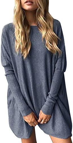Jubby Batwing Tunic Tops, Women's Long Sleeve Scoop Neck Oversized Casual Blouse Top Small Blue
