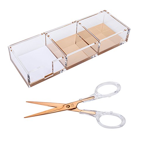 Acrylic Gold Scissors and Triple Desk Sorter by Draymond Story - Practical Desktop Stationery