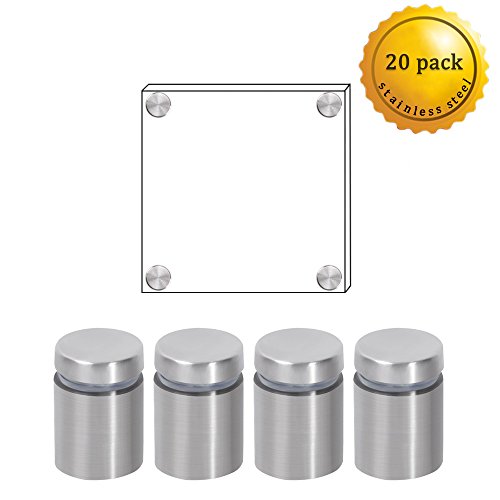 Stainless Steel Standoff MANYEE 20Pcs (19x25mm) Wall Mount Glass Sign Standoff Pin Mounting Hardware Standoff Clamp Adjustable Advertisement Fixing Screw Nails for Holding Glass Acrylic Artwork Photos