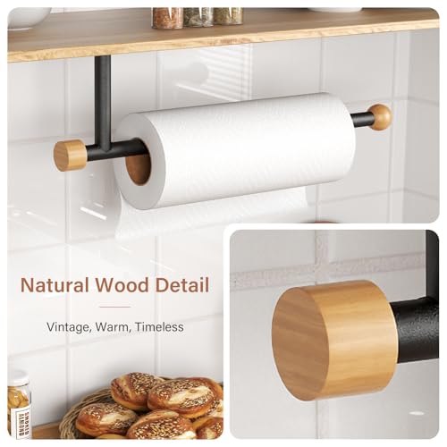 Zivacate Kitchen Roll Holder without Drilling, [Wooden Aesthetic Accents] Kitchen Wall Paper Roll Holder, Kitchen Paper Roll Holder, Wall Roll Holder (Matte Black)