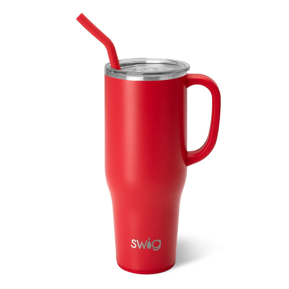 Swig Life 40oz Mega Mug, 40 oz Tumbler with Handle and Straw, Cup Holder Friendly, Dishwasher Safe, Extra Large Insulated Tumbler, Stainless Steel (Red) Image