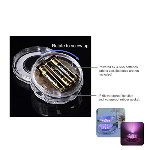 Submersible LED Lights Remote Control Underwater Battery Operated Light,10-LED Waterpoof MultiColor Lights for Wedding, Valentine's Day, Aquarium, Garden, Swimming Pool, Reusable Light 2Pack